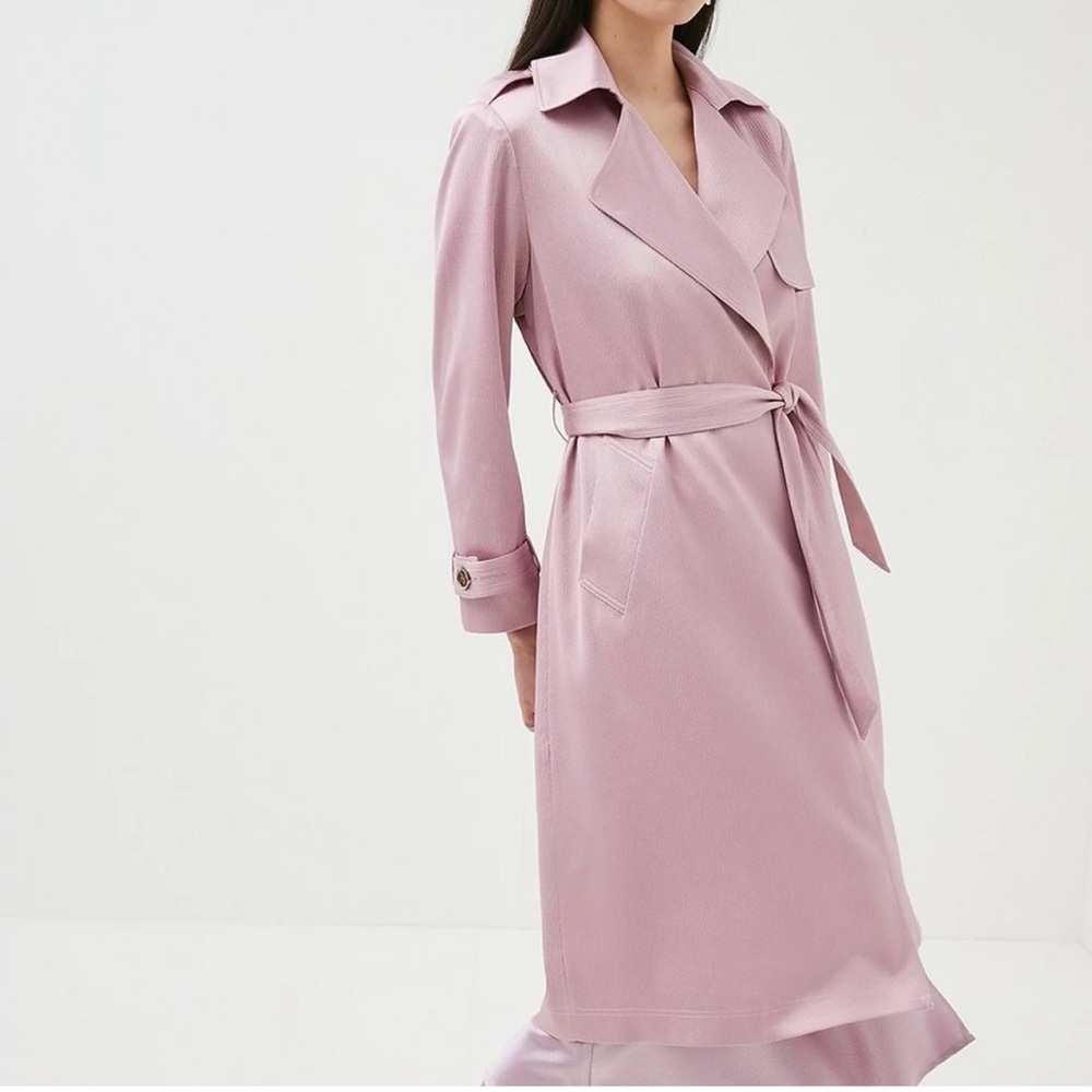 Karen Millen Hammered Satin Belted Trench - Lilac